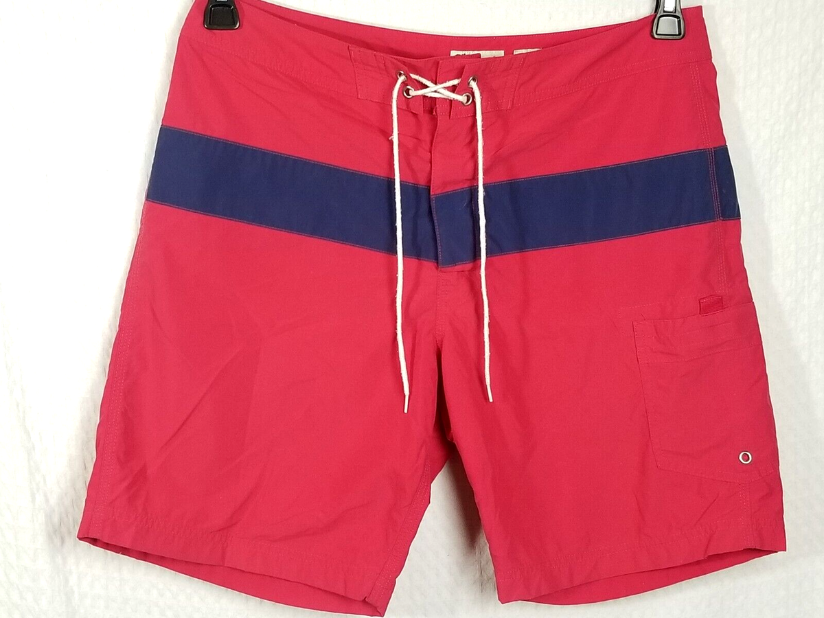 Crew Men's Original Swim Trunks- Board Shorts Red/Blue Stripe Size 33
