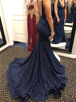 navy blue prom dress with sequins