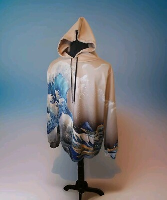 HOODIE ALOHA FROM DEER THE GREAT WAVE M PULLOVER OVERSIZED SURF HAWAII UNISEX 