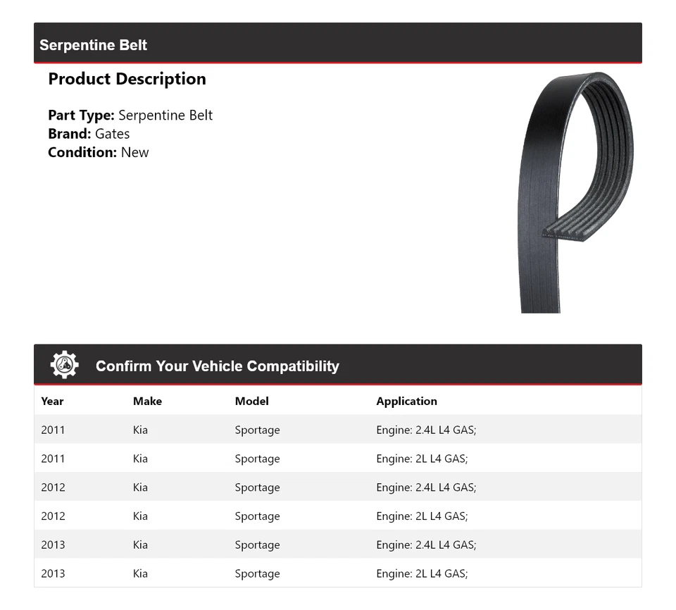 For 2011-2013 Kia Sportage Serpentine Belt Gates 2012 - Image 2 of 4