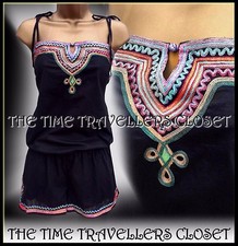 NEU Kate Moss TopShop selten ethnisch schwarz bestickt Festival Playsuit UK 8 36 4