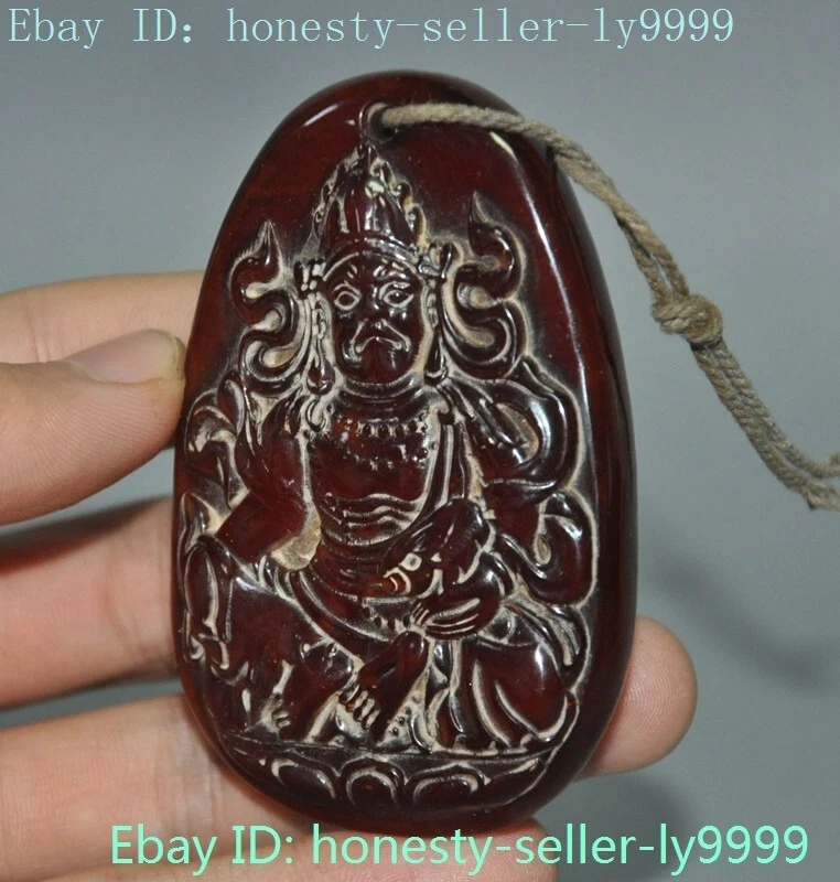 Tíbet Budismo Templo Ámbar Tallado Amarillo Jambhala Buda Estatua Amuleto Colgante Foto 2 de 4