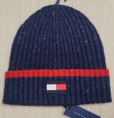 MENS TOMMY HILFIGER  ICONIC LOGO NAVY/RED BEANIE HAT ONE SIZE