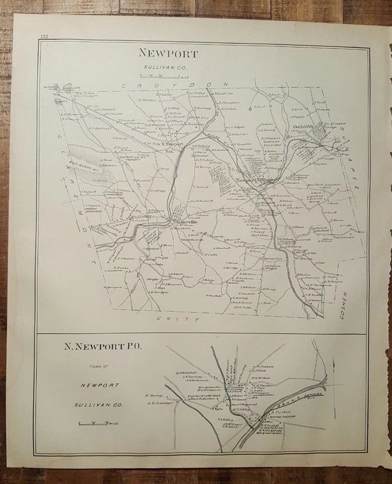 MAPA ANTIGUO - CONDADO DE SULLIVAN o NEWPORT - N.HAMPSHIRE - ATLAS 1892 Foto 4 de 4