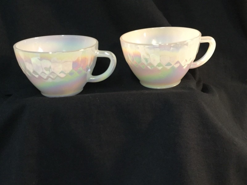 Vintage Federal Glass Iridescent Diamond Point Heat Proof Coffee Punch Cup Cups