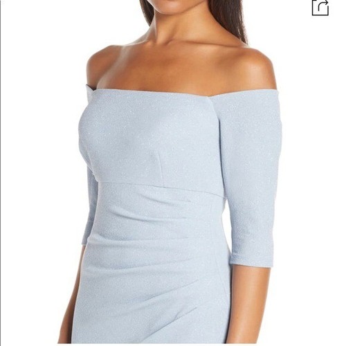 Eliza J Women's Dress Off The Shoulder Glitter Ladies Long Gown Blue Size 2 - Picture 5 of 12