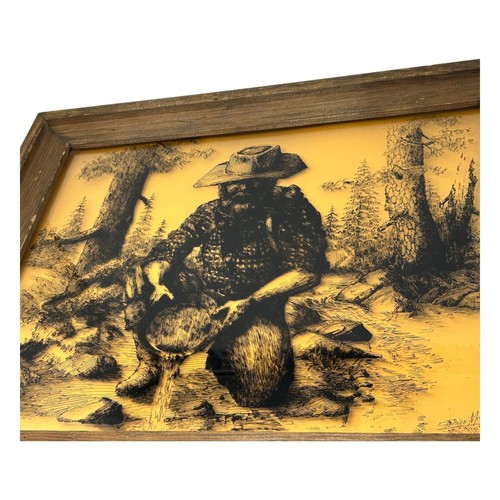 Stephen Mirich Artwork Vintage Wood Frame 49er Mining Gold Glass Reverse Screen - Picture 10 of 19