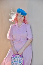 Vintage California Looks Pink Polyester Sz 12 Secretary Barbie Dress Hat Retro