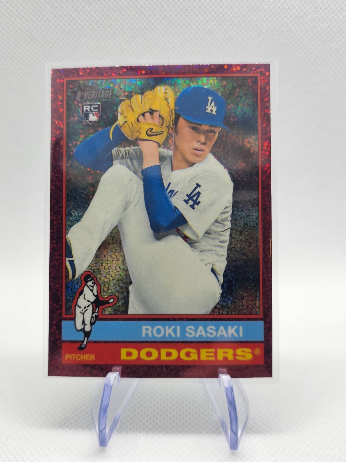 2025 Topps Heritage # 224 Roki Sasaki Burgundy Sparkle Chrome Parallel + Base.