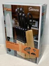 LexiHome 29 Pc Set: Cutlery, Santoku Knife, Wood Block, Board, Kitchen Tools NIB