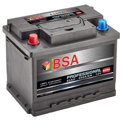 BSA Autobatterie 62Ah 550A/EN 12V Starterbatterie Plupol Links USA US 60Ah 63Ah