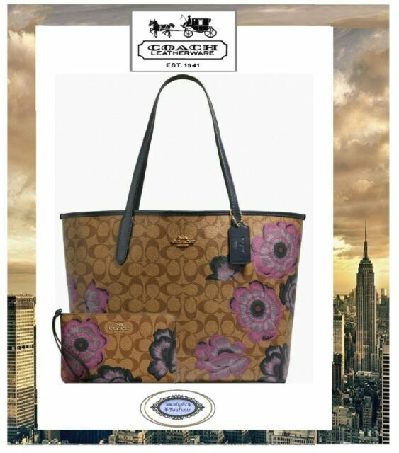 Coach Women's Large City Tote Handbag in Khaki Purple Multi & Oxblood-image