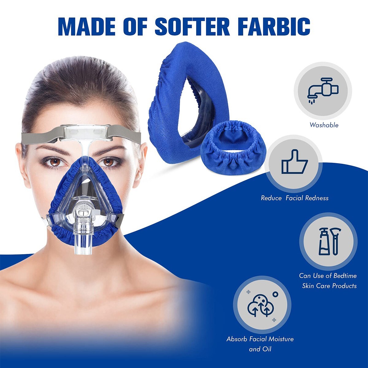 2x CPAP Mask Liners Reusable Fabric Cotton Covers Reduce Air Leaks Skin