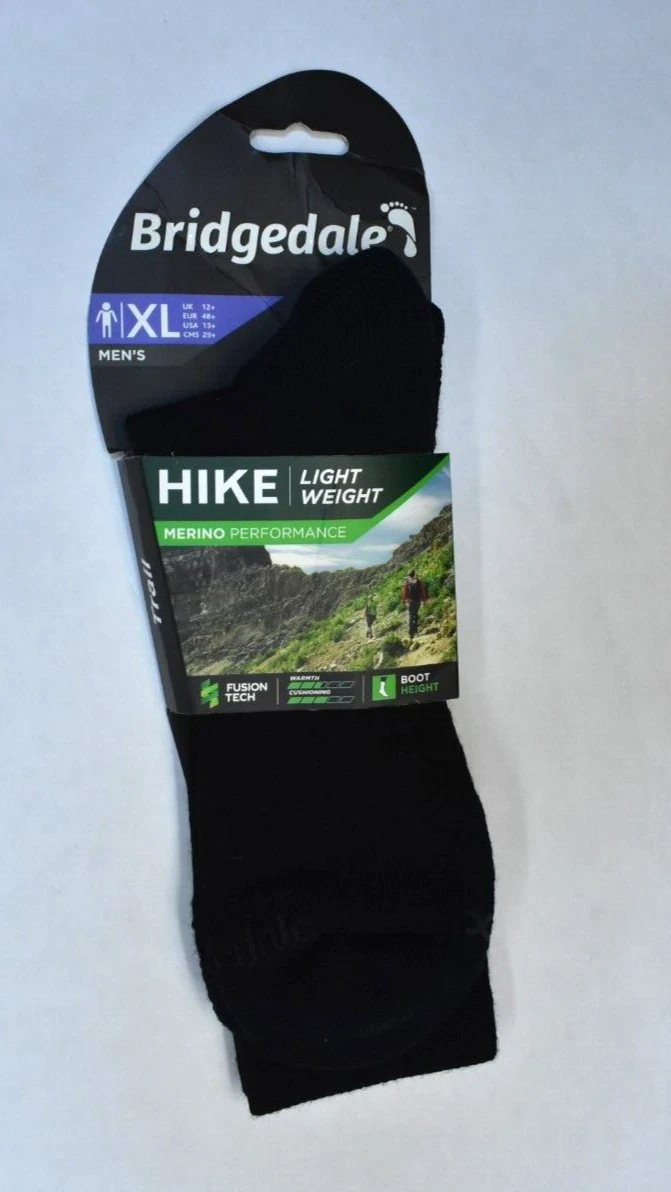 Bridgedale Mens Hike Ligthweight Merino Wool Performance Boot Socks - Black XL