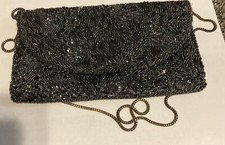 VINTAGE WALBORG BLACK BEADED EVENING PURSE BAG