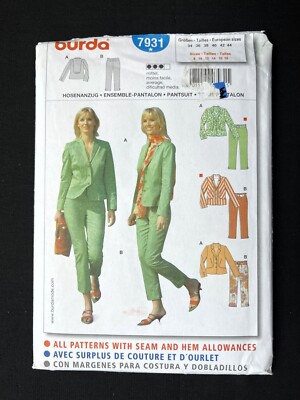 Burda 7931 Misses Jacket and Pants Suit Mix & Match 2007 Pattern size 8-18 Uncut