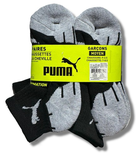 PUMA SOCKS BOYS X6 - QUARTER CUT 243 - CUBE BLACK GREY - SZ MEDIUM SHOE SZ 9-3.5 - Picture 2 of 2