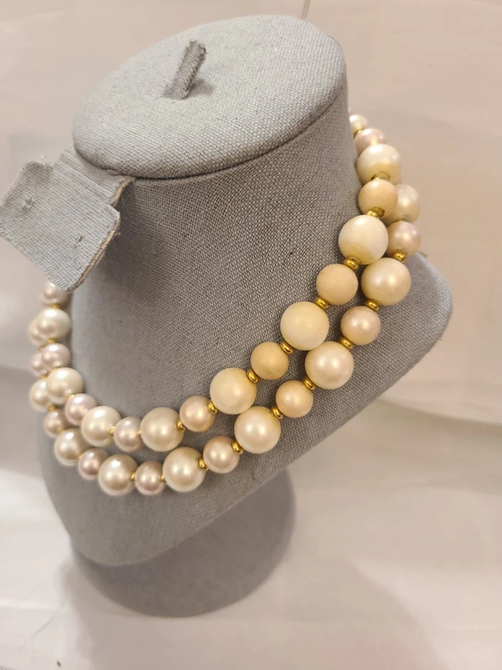 Collar Napier Vintage Doble Cadena Perla Y Cuentas de Oro Cierre de Caja Foto 2 de 4