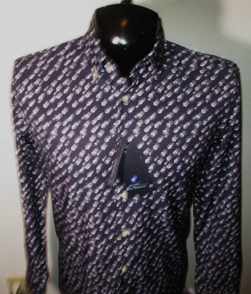 BEN SHERMAN синий эластичной «Slim Fit» платье рубашка размер 14/14.5/32-33 новый с Ярлыками - Изображение 3 из 4