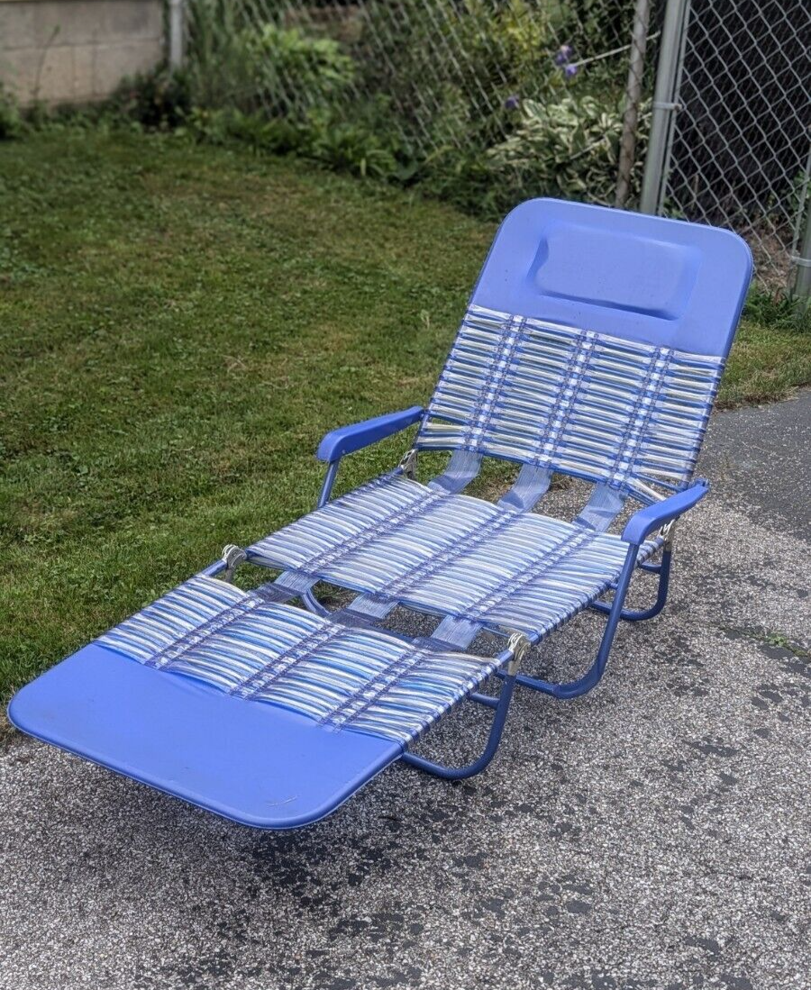 Jelly Vinyl Tube Folding Chaise Lounge Lawn Chair Blue Green Beach