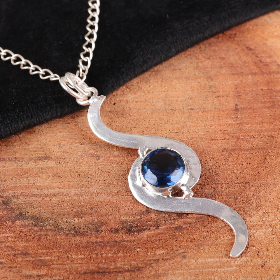Impresionante colgante de plata de ley 925 con piedras preciosas de topacio azul de Londres hecho a mano joyería Foto 2 de 4