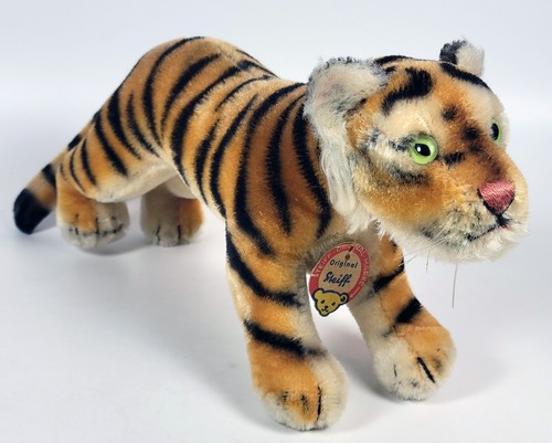 Vintage Steiff Tiger Stuffed Animal ~ Standing Tiger Glass Eyes ~ 12" with Tag