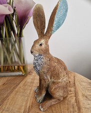 Sitting Hare Rabbit Ornament Figure Brown Colour Sculpture Decor