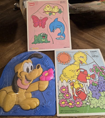 Playskool Sesame Street Big Bird + Nature Pals Tray Puzzles 9+4pc vintage
