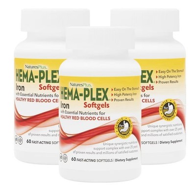 NaturesPlus Hema-Plex Iron 85mg Iron Healthy Red Blood Cells 180Fast Acting Sgel