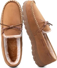 Mens Moccasin Slippers Indoor Outdoor House Slippers Warm Plush Fuzzy Memory ...