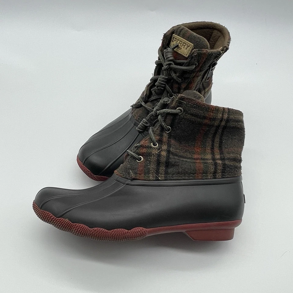 Botas de encaje de lluvia de invierno de lana a cuadros de pato de agua salada Sperry para mujer talla 8 M Foto 2 de 4