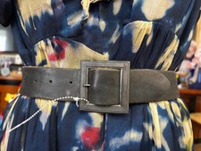 New Ralph Lauren Collection Black Leather Art Deco Belt SILVER Buckles S
