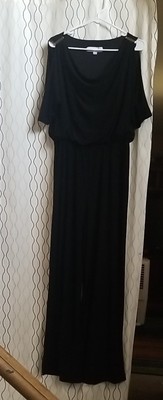 Emma & Michele Women Elegant Cold Sleeve Wide Straight Leg Jumpsuit Black Size L