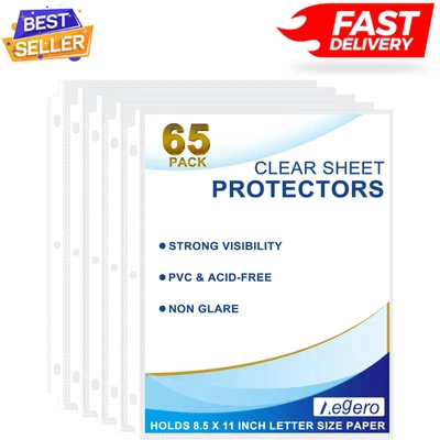 BRANDED 65 Pack Clear Sheet Protectors, 8.5 x 11 inch Page Protectors for 3 Ring Binder.