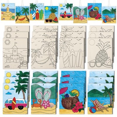 24 Pcs Large Summer Unfinished Wood Crafts to Paint, Predrilled Beach Coconut...
