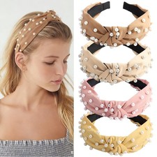 Headbands for Women Girls 4 Pack Pearl Knotted Headband Top Knot Pro