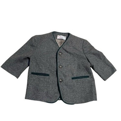 Vintage Kids Boys Size T-3 Blazer Suit Jacket Gray Green 3 Button Lined Wool