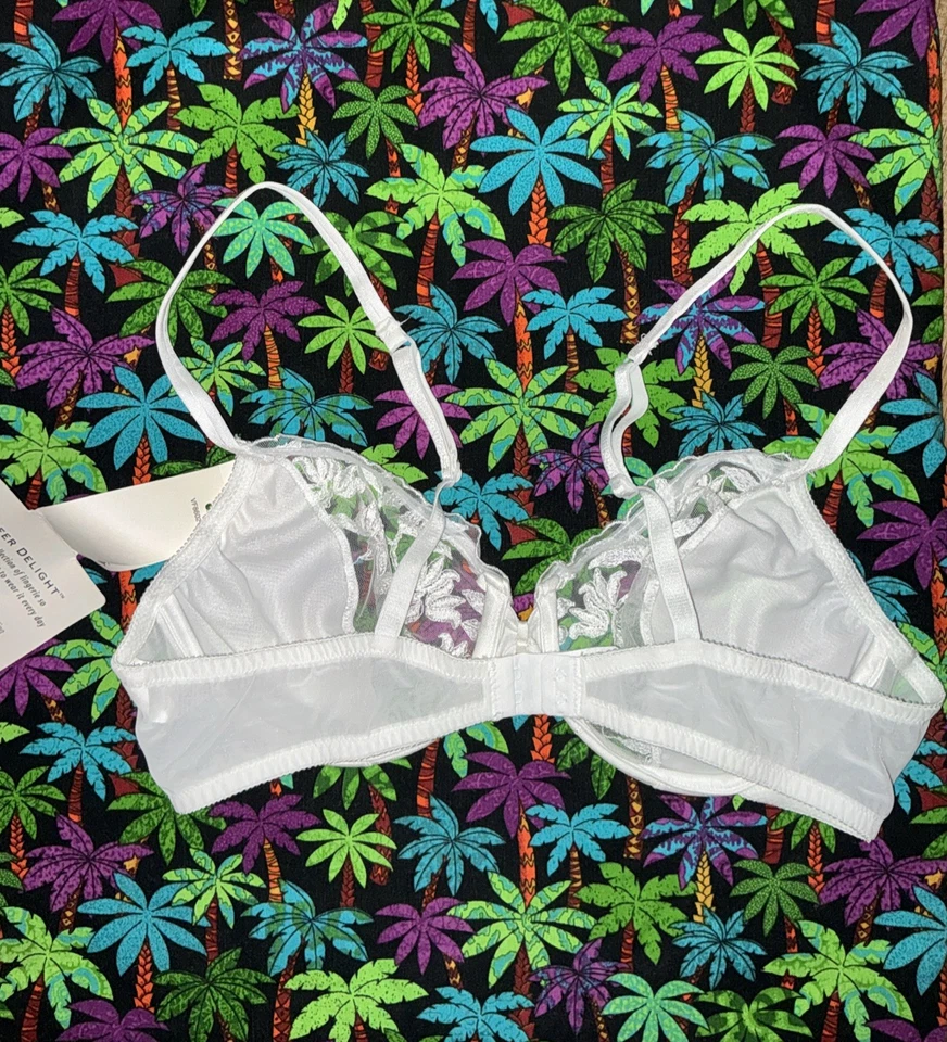 复古全新带标签 36B 🤍 75056 白色 Vanity Fair 缎面透明喜悦钢圈蕾丝性感 — 第 3/4 张图片