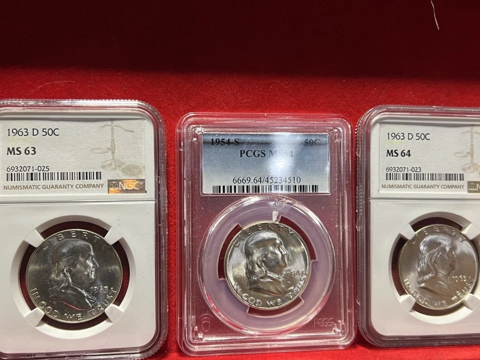 Lot Of 3 Franklin Half Dollars 1954s MS64 And 1963D Ms63 & 4 - Image 3 of 4