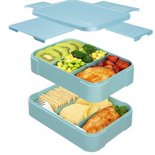 Brotdose Kinder & Erwachsene 1550ml Bento Lunchbox Auslaufsicher Fächer Hellblau