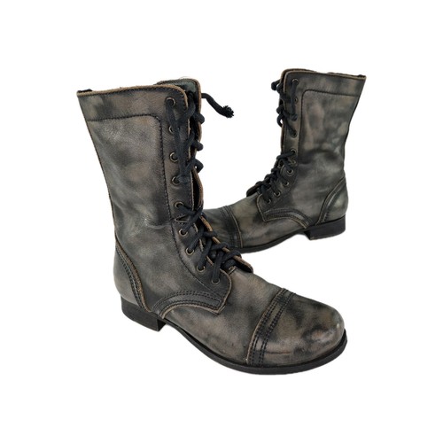Steve Madden AXEE Military Zip Lace Boot Sz 6.5 Distressed Leather Combat Boots