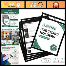 Reusable Dry Erase Pockets 10x14 - 30 Pack Clear Job Ticket Holders with Metal R