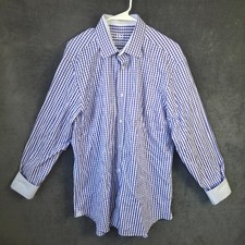 Bugatchi Uomo Shirt Men 17.5 Purple White Check Long Sleeve Button Up Flip Cuff