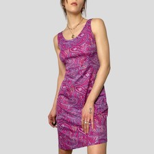 Vintage Pink Paisley Midi Dress: Sleeveless Asymmetric 70s Style size US4