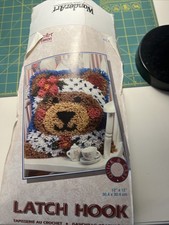 Wonder Art Bear Tea Latch Hook Kit Deco Rug Included Latch Hook Tool Sz 12"x12"