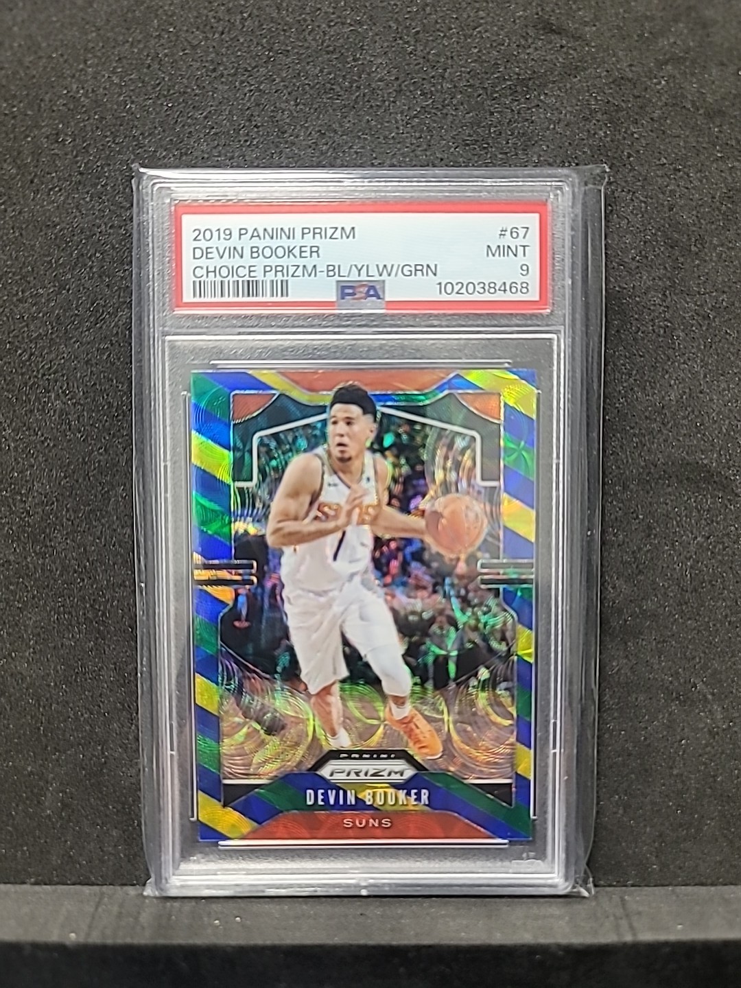 2019-20 Panini Prizm Devin Booker #67 Choice Blue Yellow Green Prizm PSA 9 POP 8