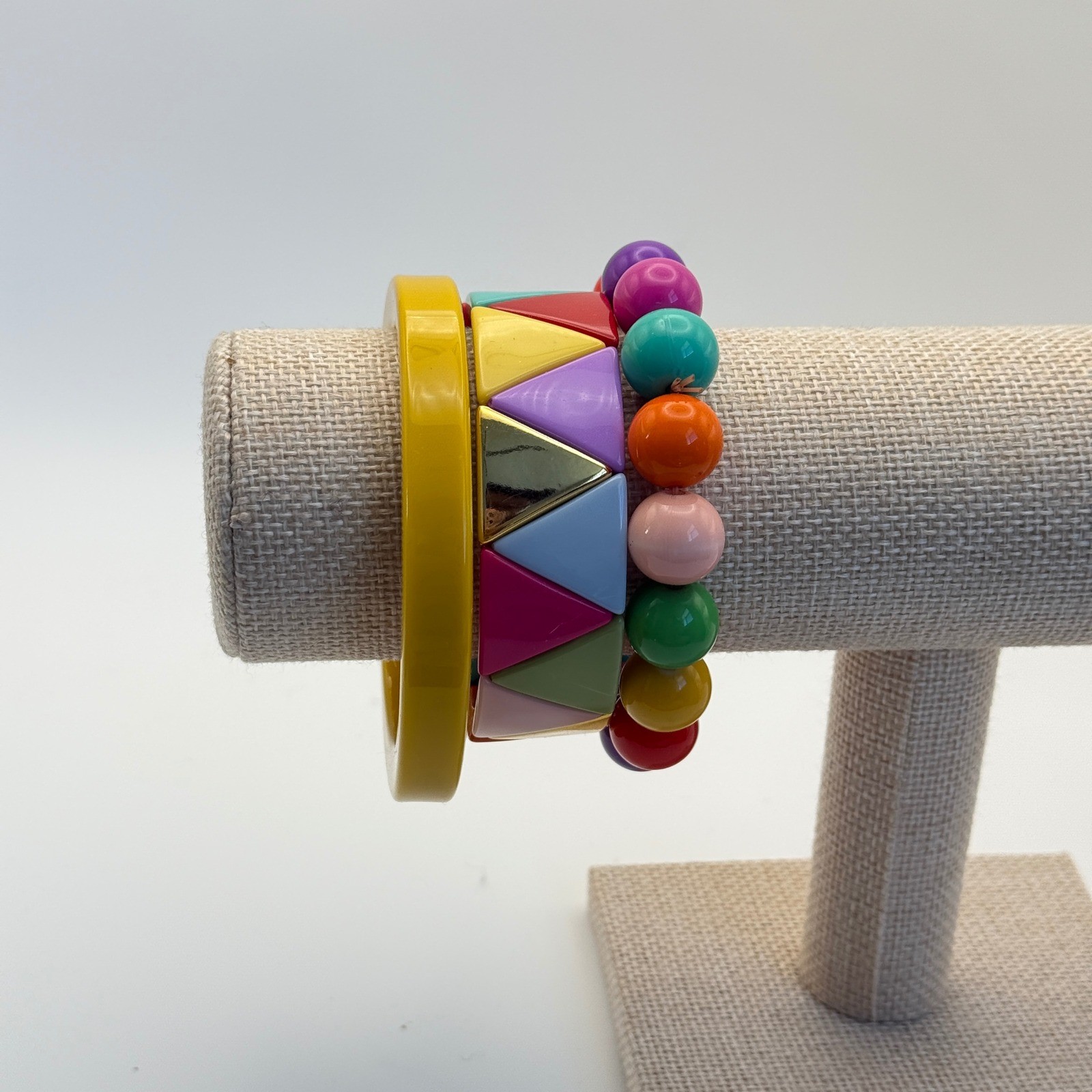 Colorful Stackable Beaded & Triangle Bangle Brace… - image 1