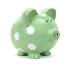 Child to Cherish Ceramic Polka Dot Piggy Bank, Green One Size