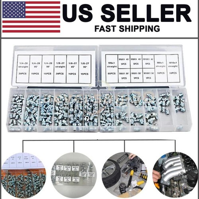 #ad 220pcs Metric amp; SAE Hydraulic Lubrication Grease Zerk Fittings Assortment Set $19.99