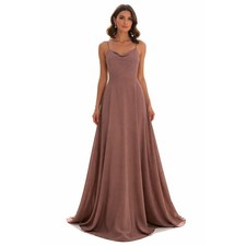 IDENTITY Mocha Brown Satin Cowl Neck Maxi Gown Stretch Medium NWT Wedding Guest